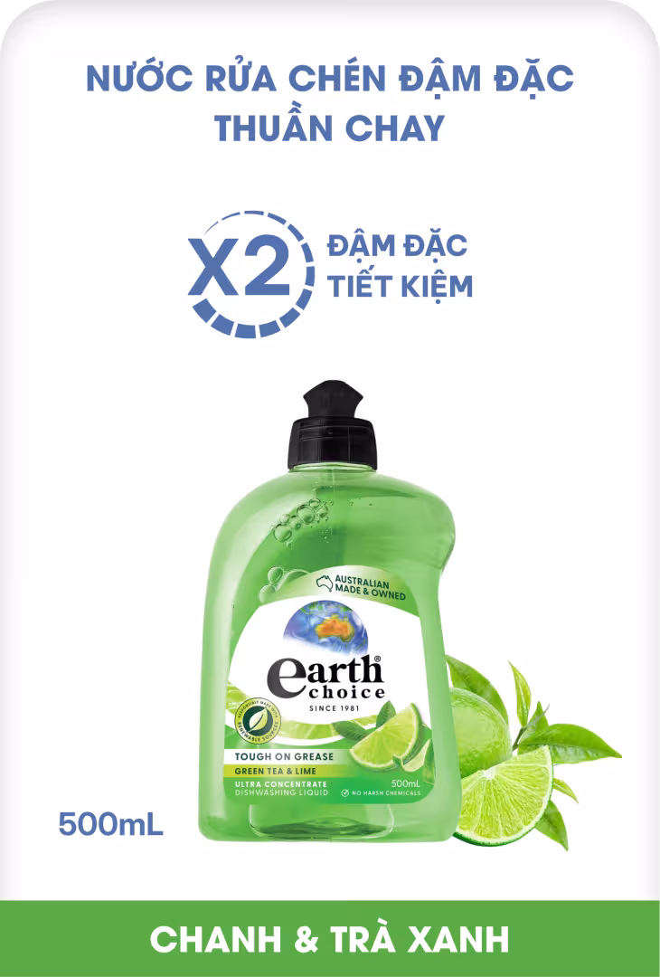 Nước rửa chén đậm đặc thuần chay Chanh trà xanh